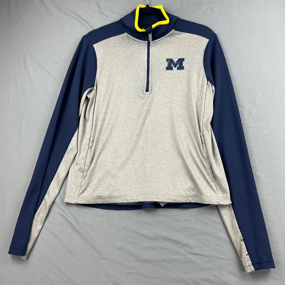 Michigan Gen2 Pullover Girls XL 18 Wolverines Grey Navy Quarter Zip Fair
